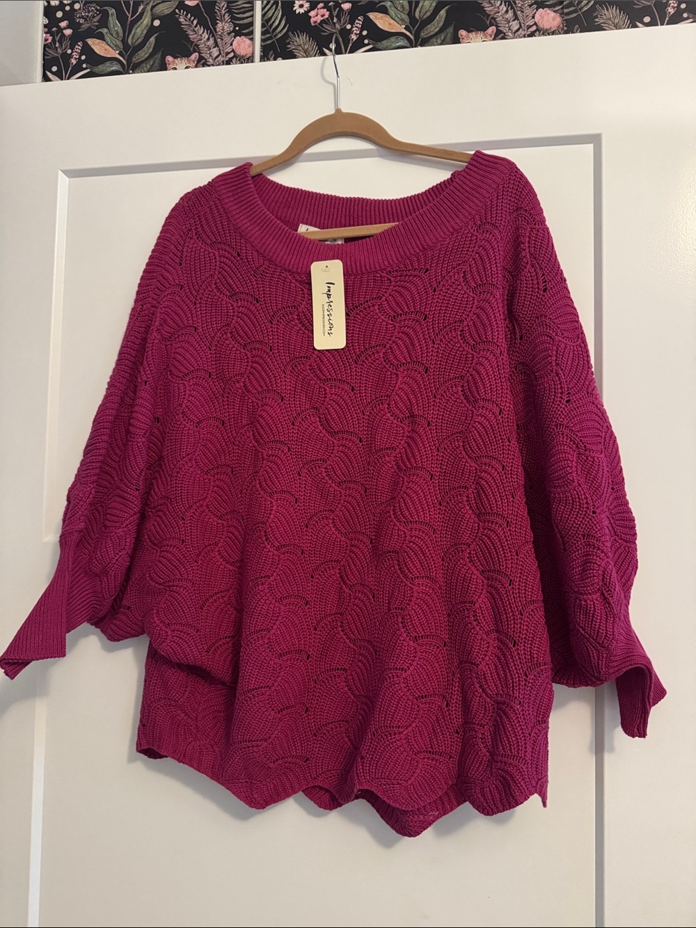 Impressions Fuchsia Cable Knit Scoop Neck Sweater
